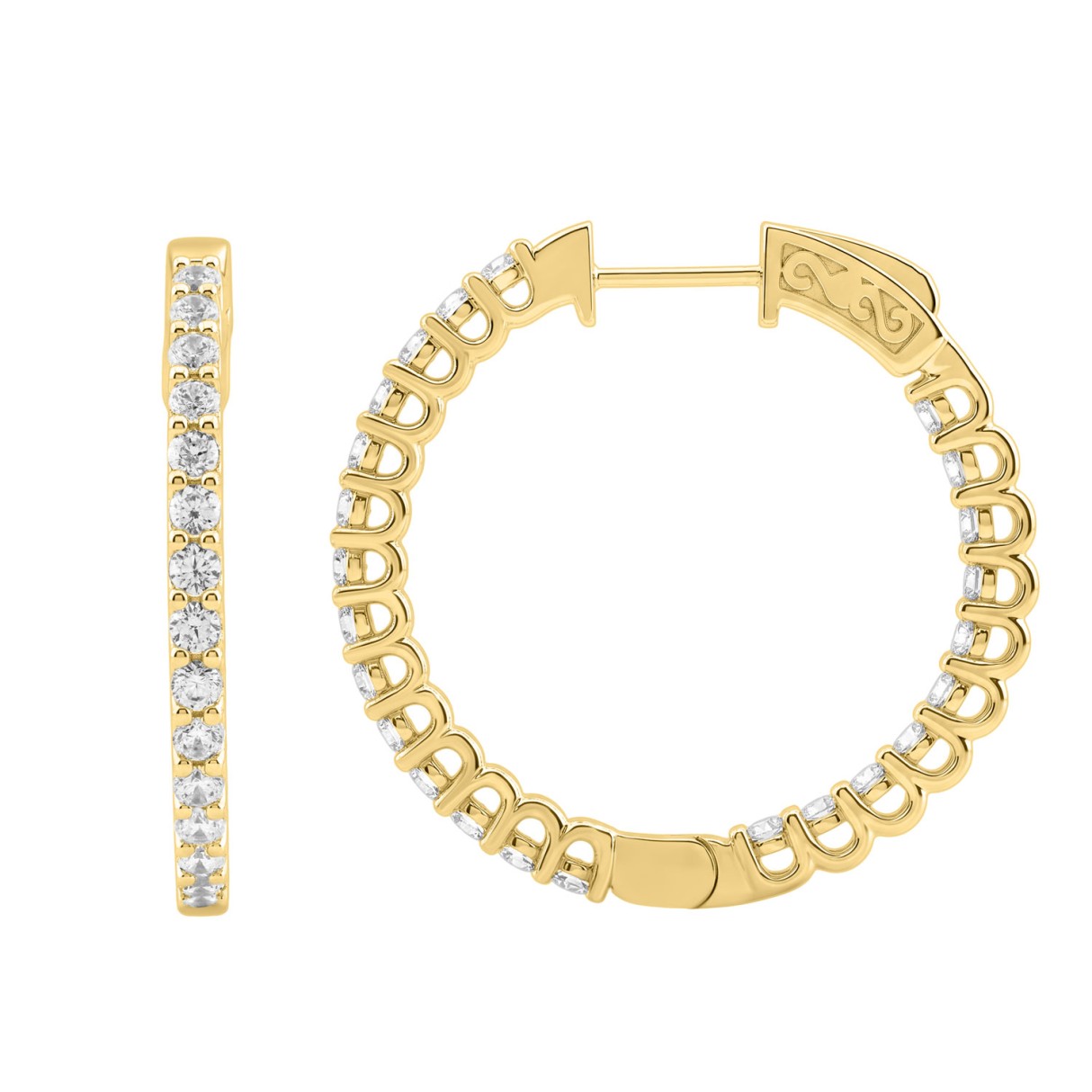 14K Yellow Gold 2.00CT Round Diamond Hoop Earrings For Women Classic Diamond Hoop Earrings