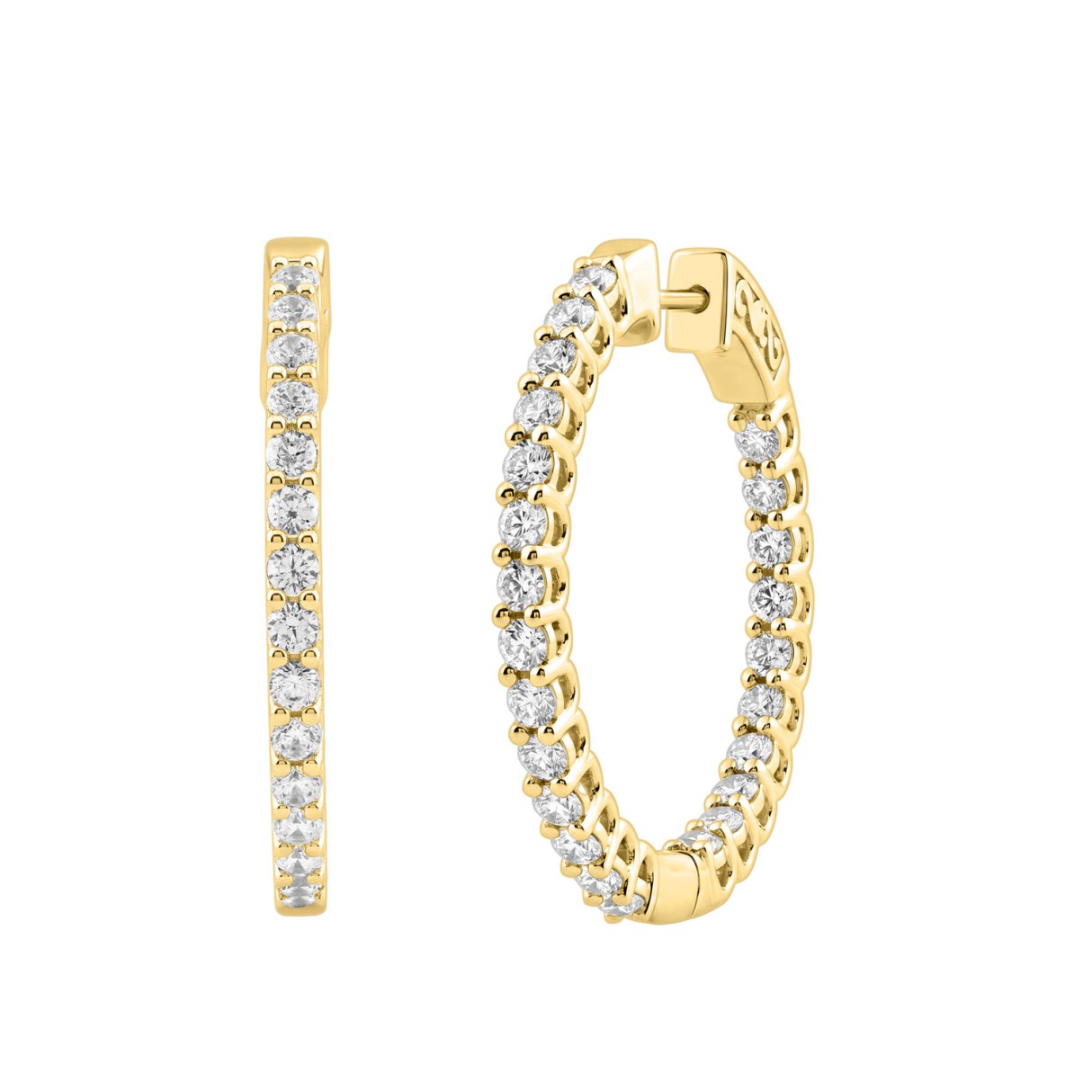 14K Yellow Gold 2.00CT Round Diamond Hoop Earrings For Women Classic Diamond Hoop Earrings