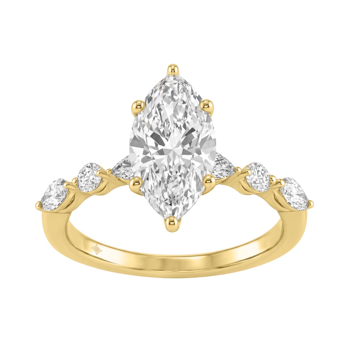 14K Yellow Gold Bridal Ring With 2 1/2Ct Marquise,...