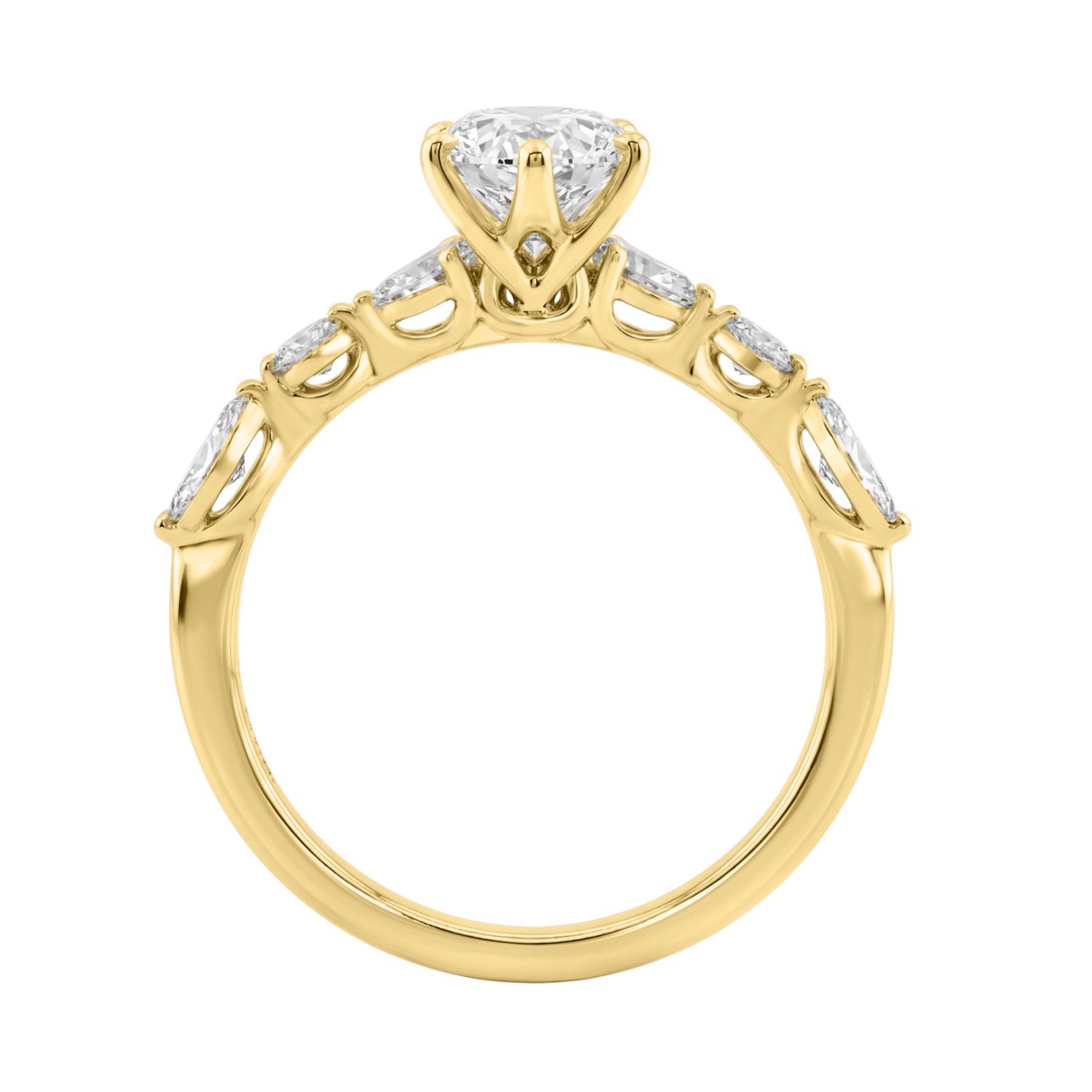 14K Yellow Gold Bridal Ring With 2 1/2Ct Marquise, Pear, And Round Diamonds. Elegant, Luxurious, And Perfect For Weddings Or Engagements.