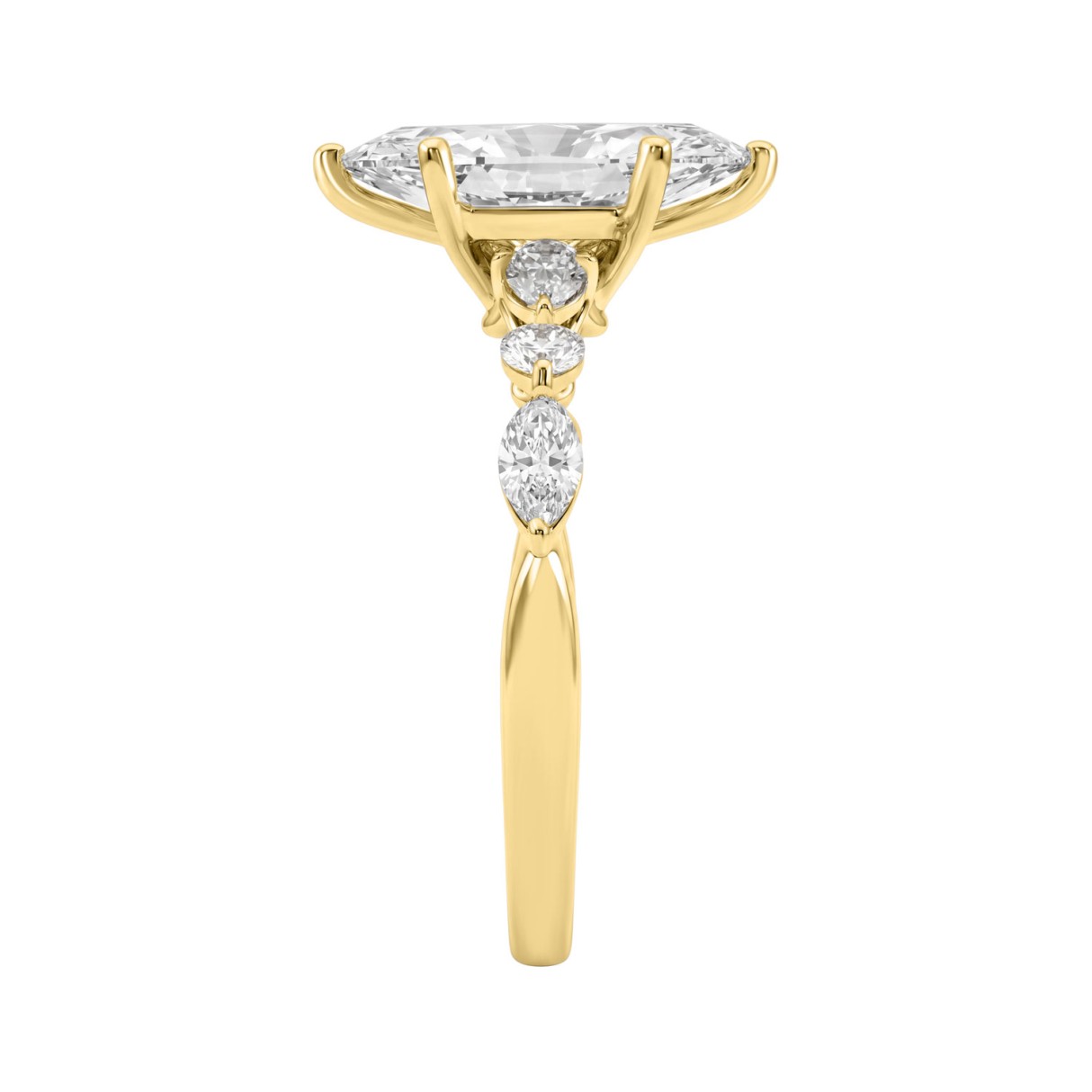 14K Yellow Gold Bridal Ring With 2 1/2Ct Marquise, Pear, And Round Diamonds. Elegant, Luxurious, And Perfect For Weddings Or Engagements.