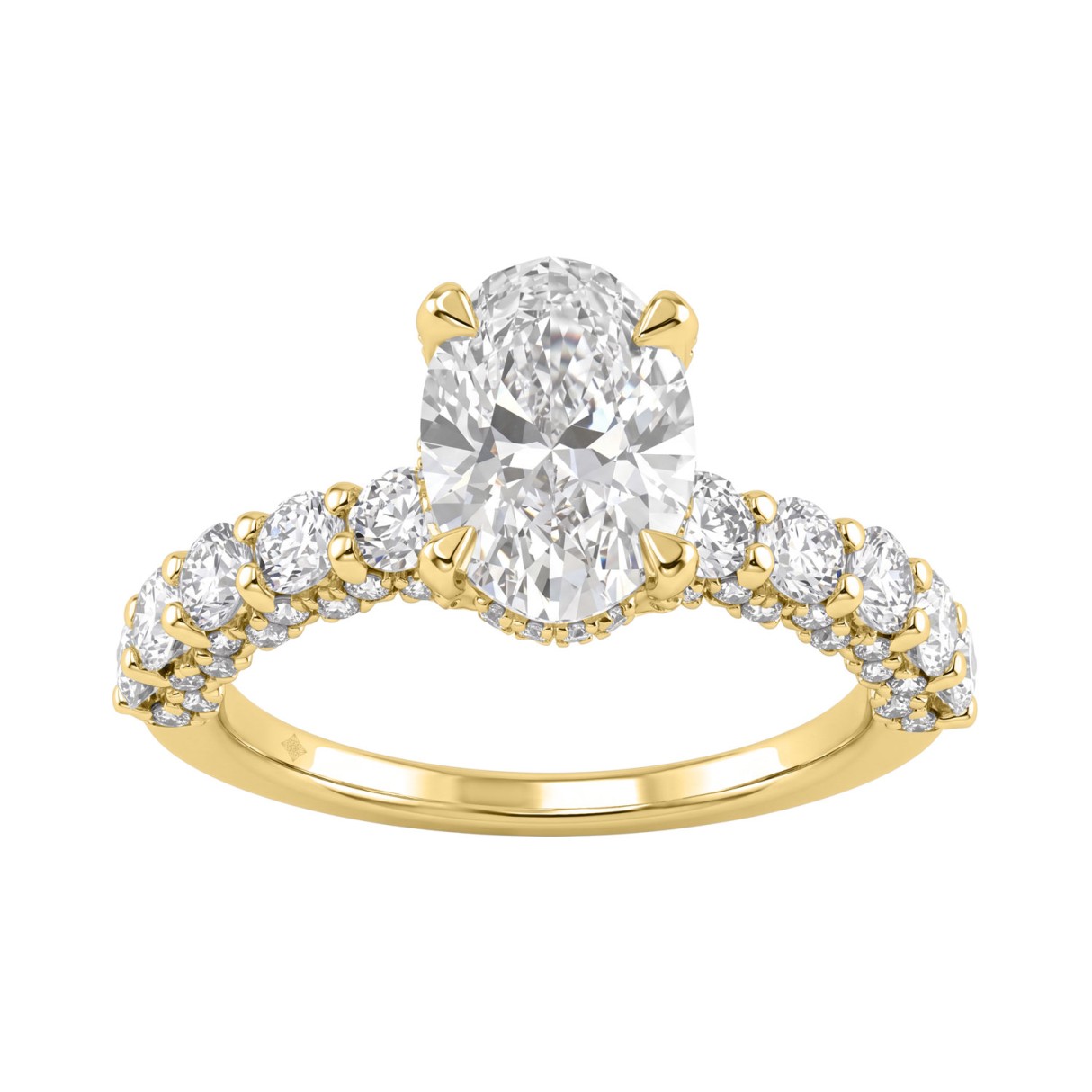 Luxury 14K Yellow Gold 3 1/2Ct Oval & Round Diamond Ladies Engagement & Bridal Ring With 2.00 Ct Oval Center Stone