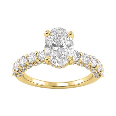 Luxury 14K Yellow Gold 3 1/2Ct Oval & Round Diamond Ladies Engagement & Bridal Ring With 2.00 Ct Oval Center Stone