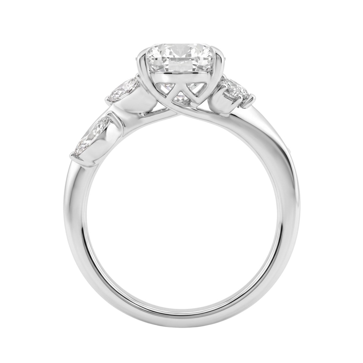 Luxurious 14K White Gold 3 1/2Ct Diamond Ring With A 3.00Ct Pear-Shaped Center Stone And Marquise & Round Diamond For Engagements And Fine Jewelry