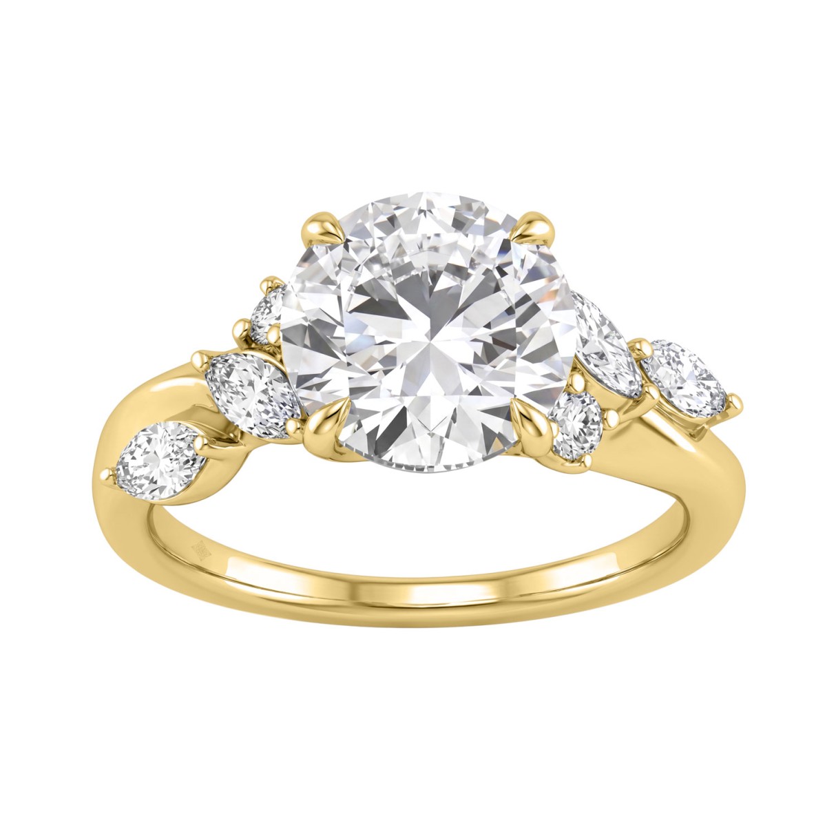 14K Yellow Gold 3 1/2Ct Round & Marquise Diamond Engagement Ring For Women 3.00 Ct Round Center Diamond