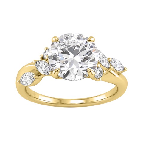 14K Yellow Gold 3 1/2Ct Round & Marquise Diamond Engagement Ring For Women 3.00 Ct Round Center Diamond 14K Yellow Gold 3 1/2Ct Round & Marquise Diamond Engagement Ring For Women 3.00 Ct Round Center Diamond