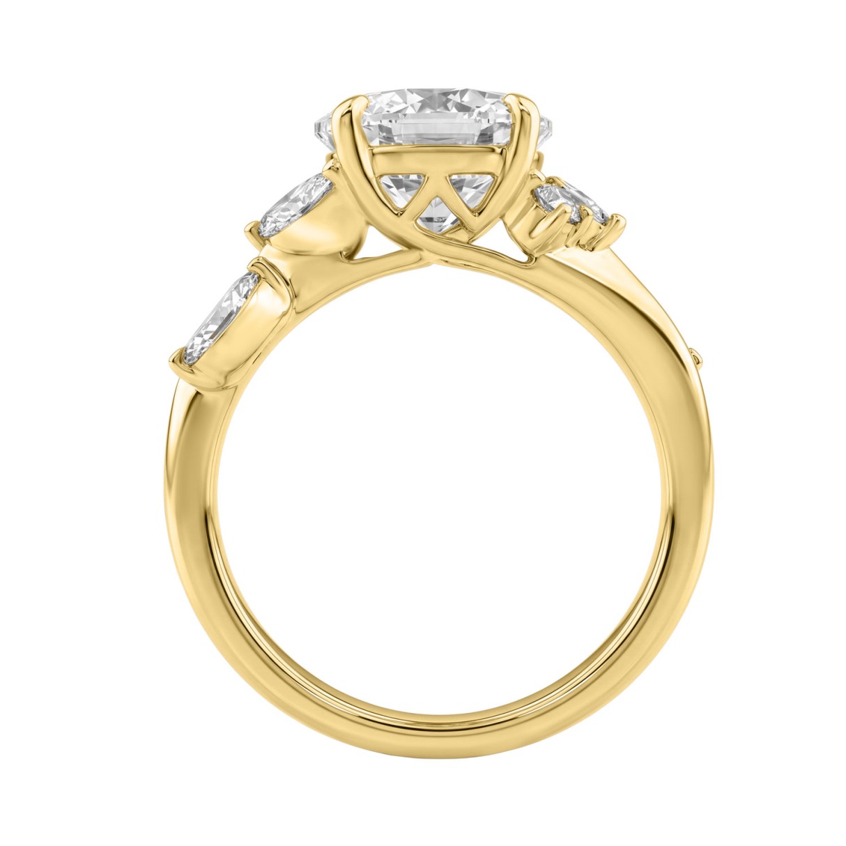 14K Yellow Gold 3 1/2Ct Round & Marquise Diamond Engagement Ring For Women 3.00 Ct Round Center Diamond