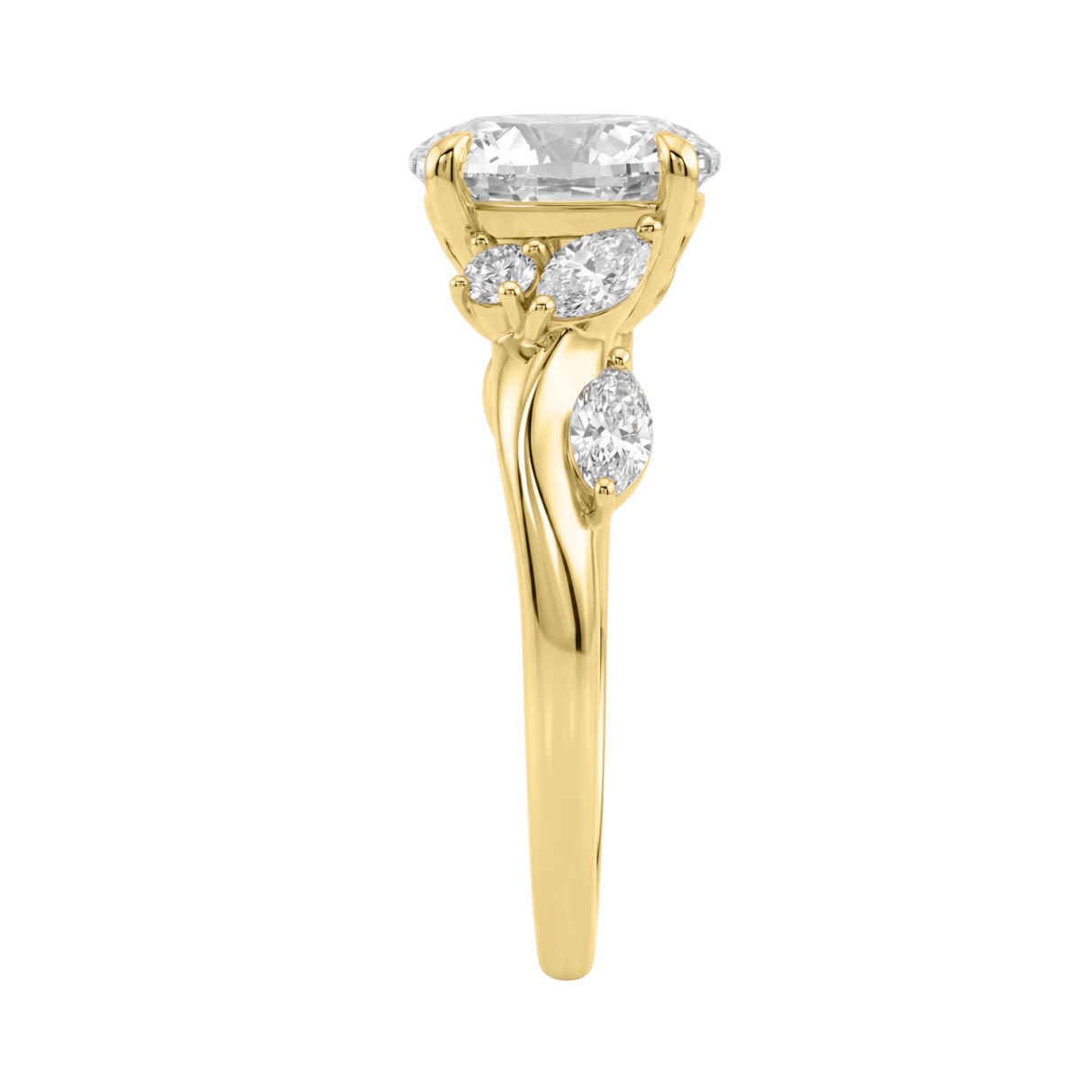 14K Yellow Gold 3 1/2Ct Round & Marquise Diamond Engagement Ring For Women 3.00 Ct Round Center Diamond