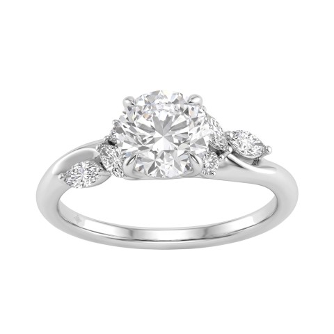 14K White Gold 1 3/4Ct Round & Marquise Diamond Engagement Ring For Women 1 1/2 Ct Round Center Diamond 14K White Gold 1 3/4Ct Round & Marquise Diamond Engagement Ring For Women 1 1/2 Ct Round Center Diamond