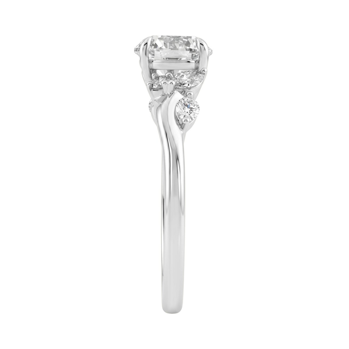 14K White Gold 1 3/4Ct Round & Marquise Diamond Engagement Ring For Women 1 1/2 Ct Round Center Diamond