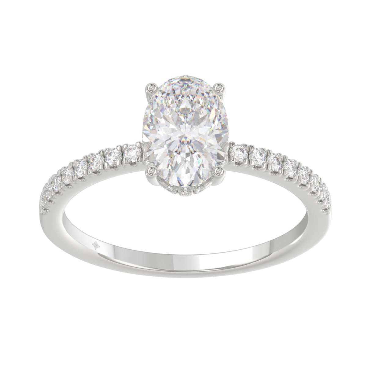 14K White Gold 1 1/5CT Round & Oval Diamond Ladies Ring with 1.00 CT Oval Center Stone Engagement Ring
