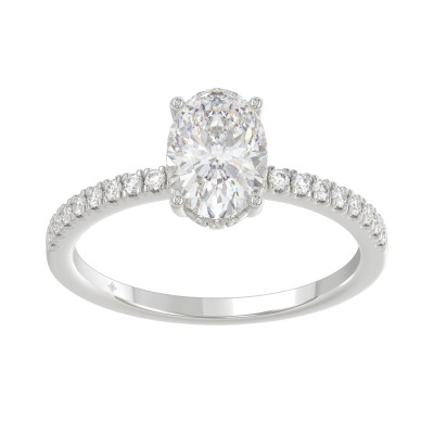 14K White Gold 1 1/5CT Round & Oval Diamond Ladies Ring with 1.00 CT Oval Center Stone Engagement Ring