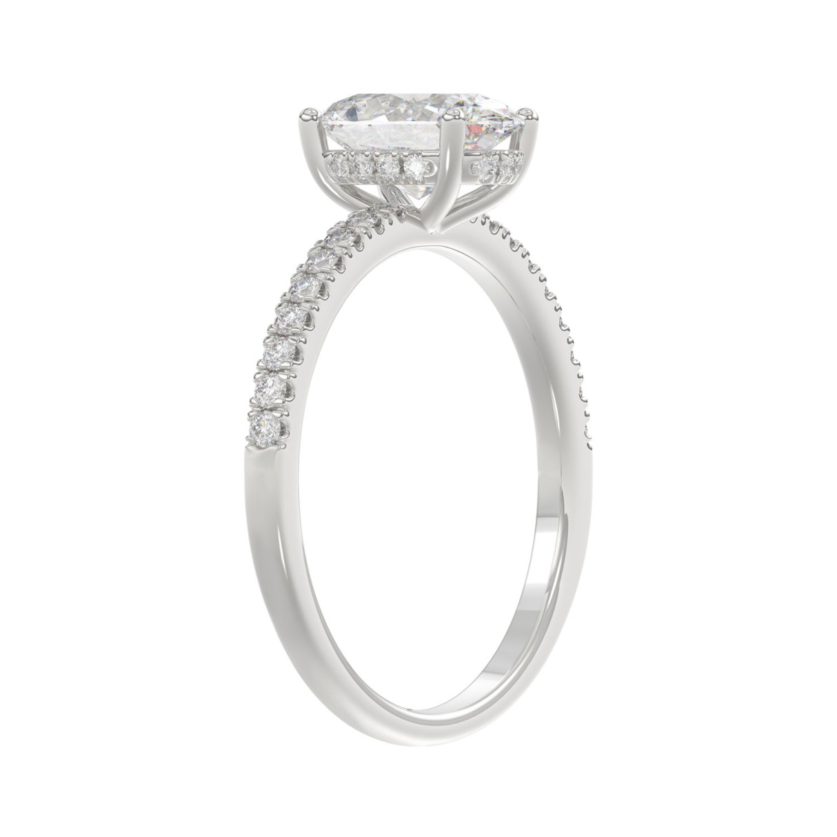 14K White Gold 1 1/5CT Round & Oval Diamond Ladies Ring with 1.00 CT Oval Center Stone Engagement Ring