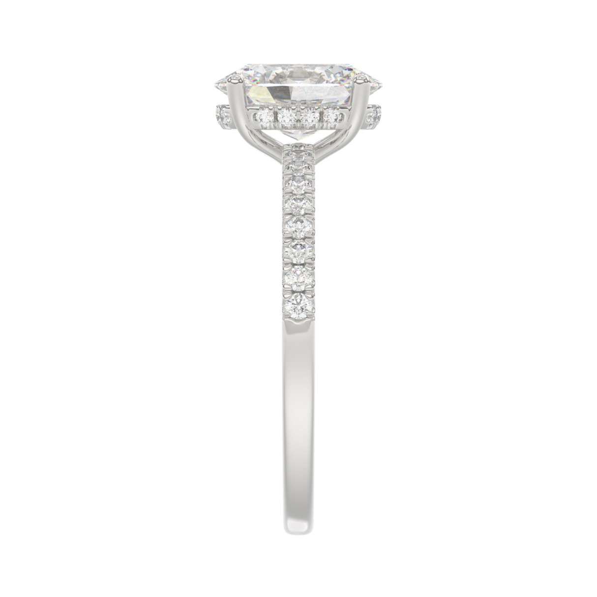 14K White Gold 1 1/5CT Round & Oval Diamond Ladies Ring with 1.00 CT Oval Center Stone Engagement Ring