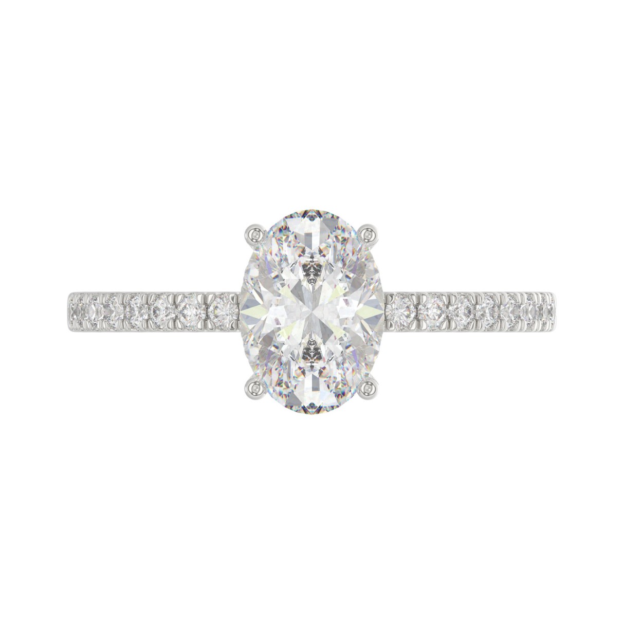 14K White Gold 1 1/5CT Round & Oval Diamond Ladies Ring with 1.00 CT Oval Center Stone Engagement Ring
