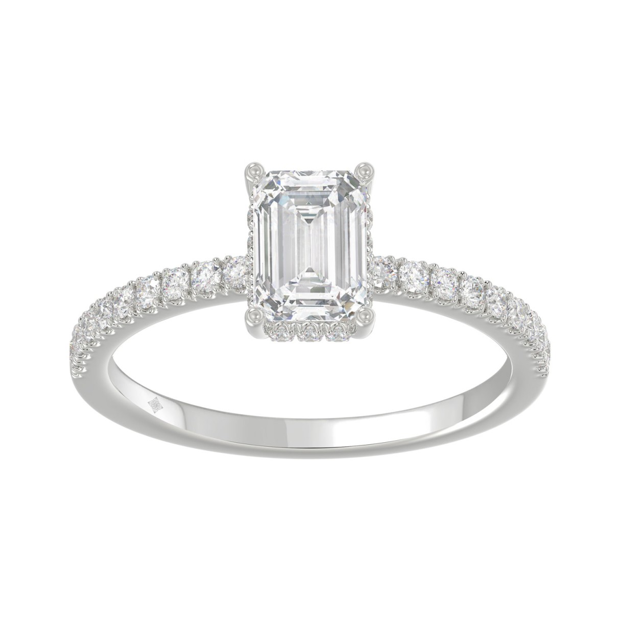 14K White Gold 1 1/5CT Round & Emerald Diamond...
