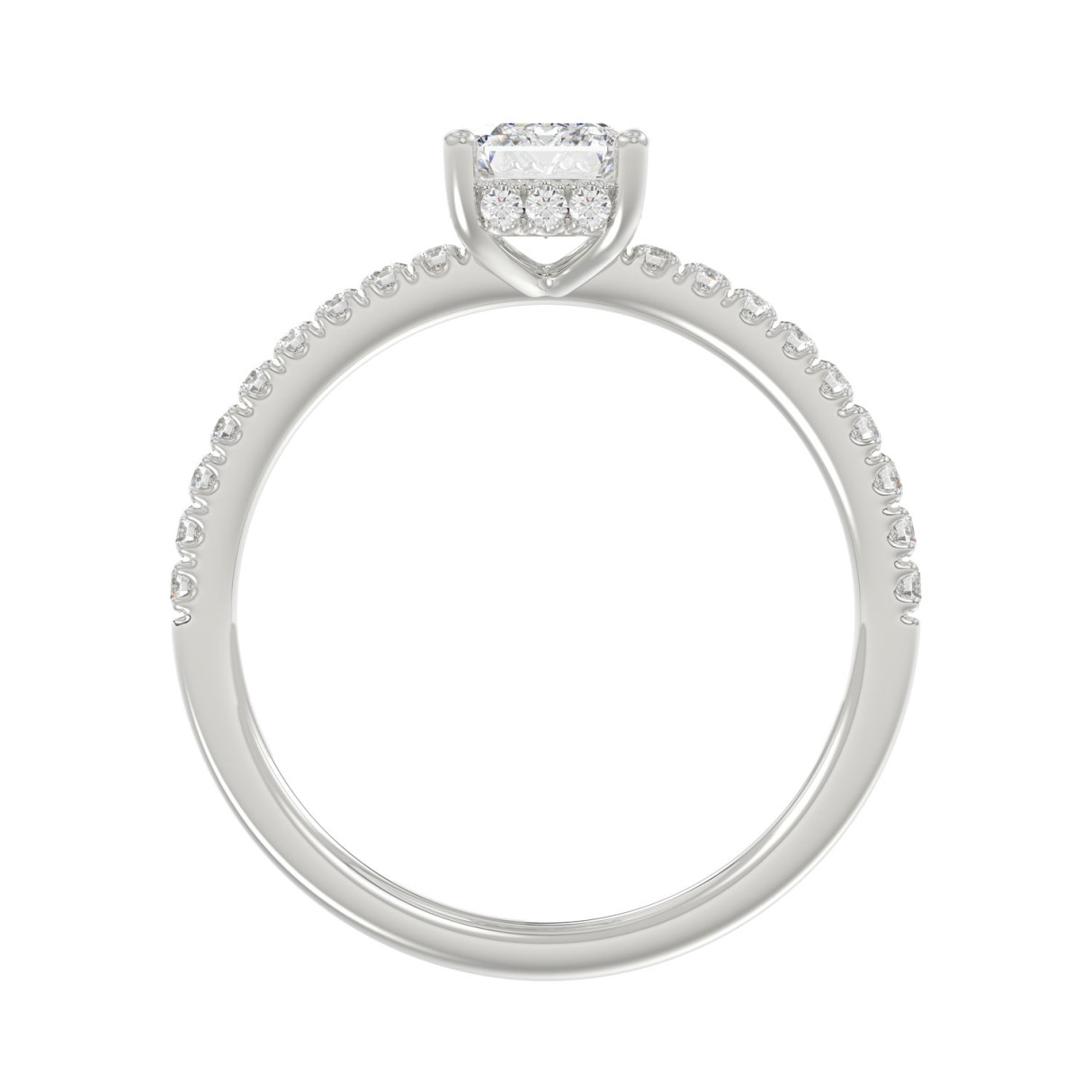 14K White Gold 1 1/5CT Round & Emerald Diamond Ladies Ring with 1.00 CT Emerald Cut Center Stone