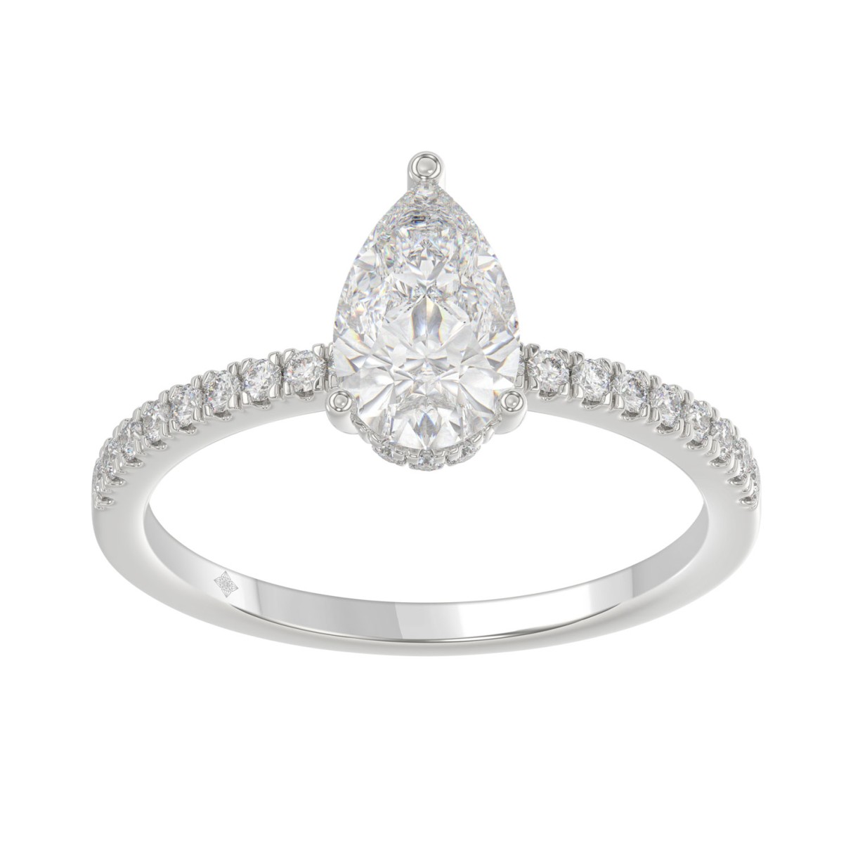 14K White Gold Lab Grown 1 1/5CT Round & Pear Diamond Ladies Engagement Ring with 1.00 CT Pear Cut Center Stone
