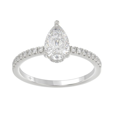 14K White Gold Lab Grown 1 1/5CT Round & Pear Diamond Ladies Engagement Ring with 1.00 CT Pear Cut Center Stone