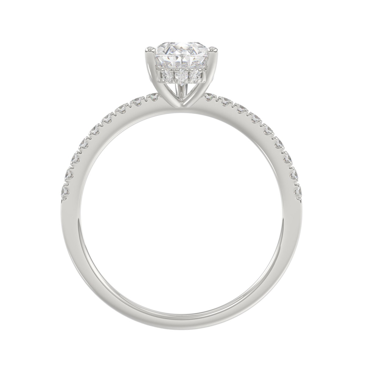 14K White Gold Lab Grown 1 1/5CT Round & Pear Diamond Ladies Engagement Ring with 1.00 CT Pear Cut Center Stone