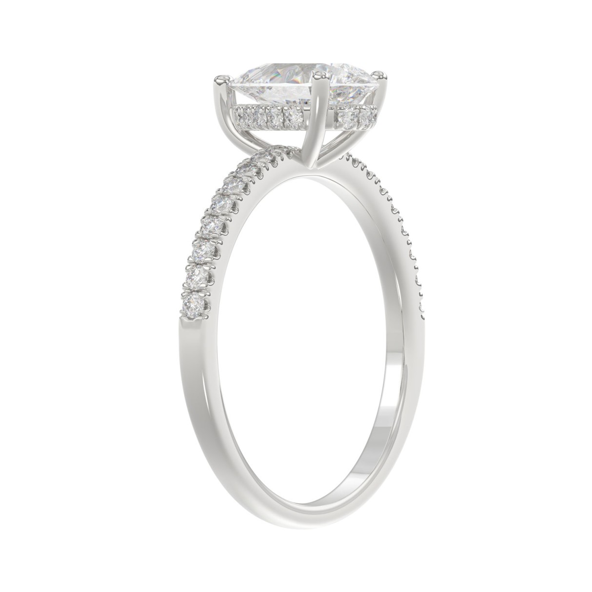 14K White Gold Lab Grown 1 1/5CT Round & Pear Diamond Ladies Engagement Ring with 1.00 CT Pear Cut Center Stone