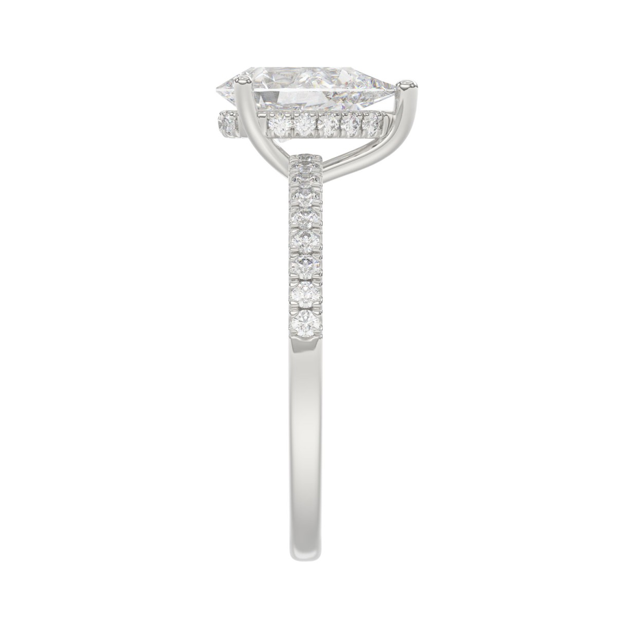 14K White Gold Lab Grown 1 1/5CT Round & Pear Diamond Ladies Engagement Ring with 1.00 CT Pear Cut Center Stone