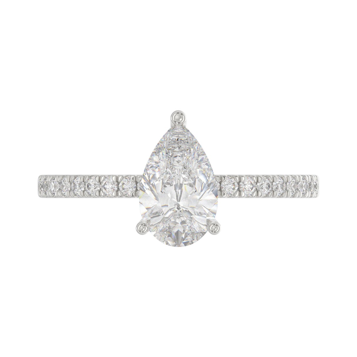 14K White Gold Lab Grown 1 1/5CT Round & Pear Diamond Ladies Engagement Ring with 1.00 CT Pear Cut Center Stone