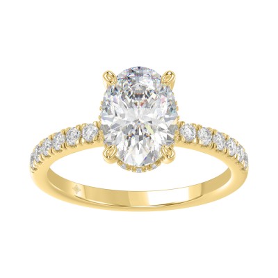 14K Yellow Gold 2 1/3CT Round & Oval Diamond Ladies Engagement Ring with 2.00 CT Oval Cut Center Stone