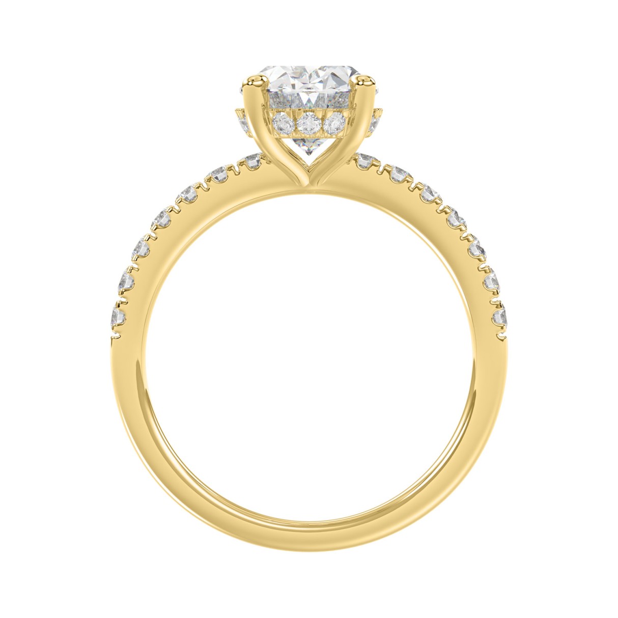 14K Yellow Gold 2 1/3CT Round & Oval Diamond Ladies Engagement Ring with 2.00 CT Oval Cut Center Stone