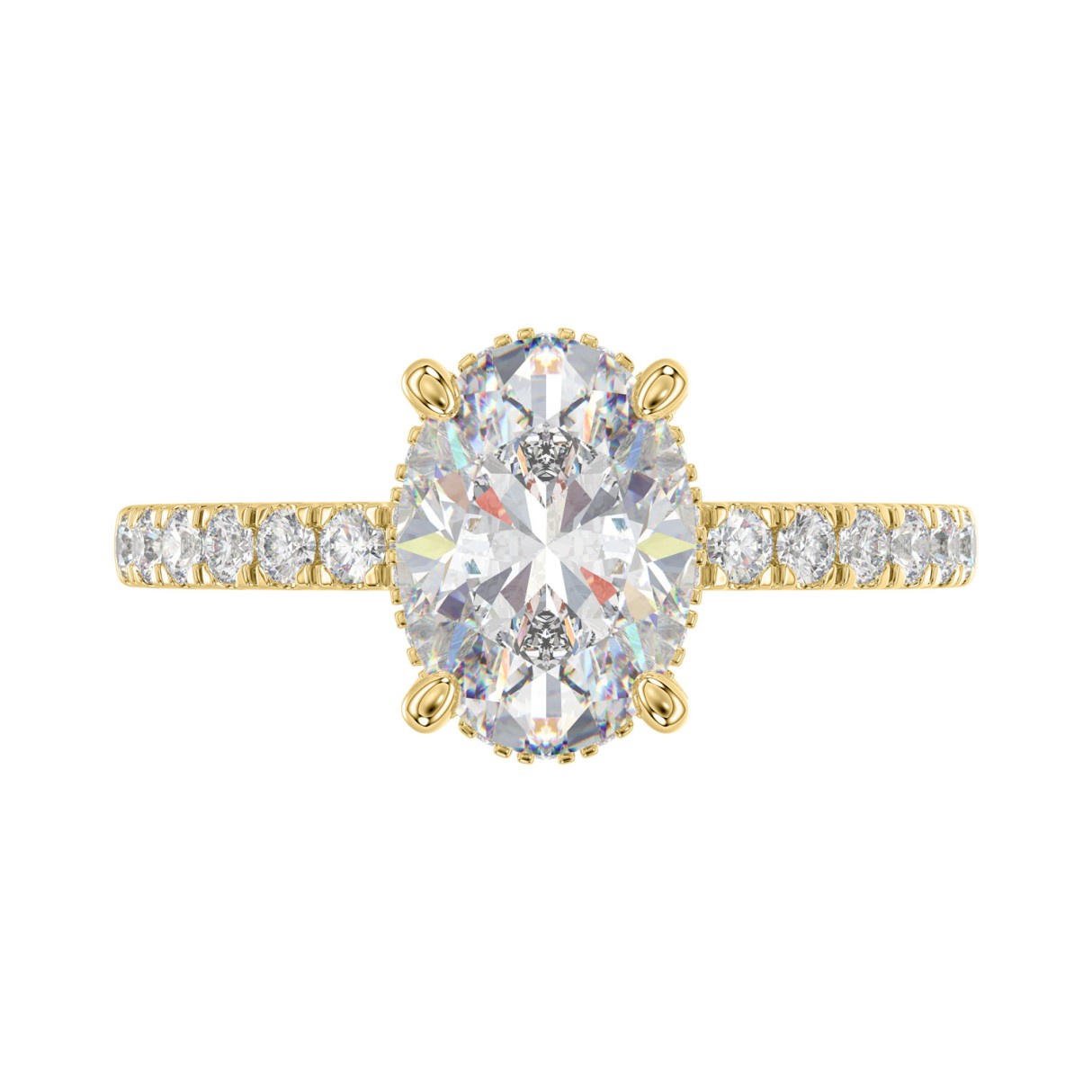 14K Yellow Gold 2 1/3CT Round & Oval Diamond Ladies Engagement Ring with 2.00 CT Oval Cut Center Stone