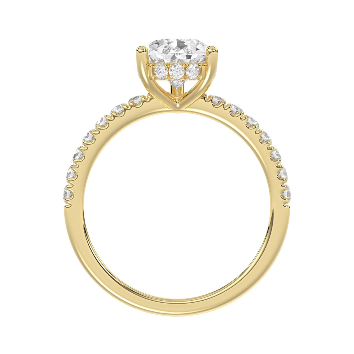 14K Yellow Gold 2 1/3CT Lab Grown Round & Pear Diamond Ladies Engagement Ring with 2.00 CT Pear Cut Center Stone