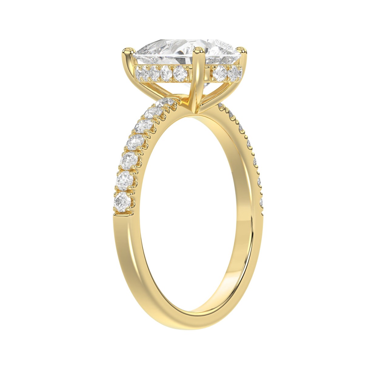 14K Yellow Gold 2 1/3CT Lab Grown Round & Pear Diamond Ladies Engagement Ring with 2.00 CT Pear Cut Center Stone