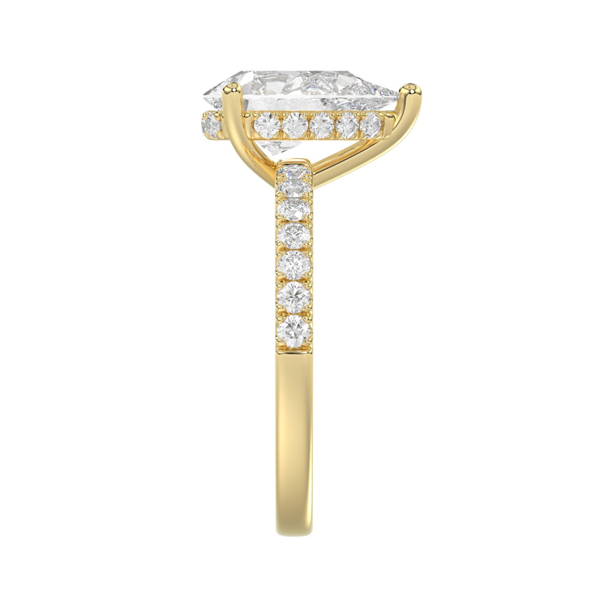 14K Yellow Gold 2 1/3CT Lab Grown Round & Pear Diamond Ladies Engagement Ring with 2.00 CT Pear Cut Center Stone