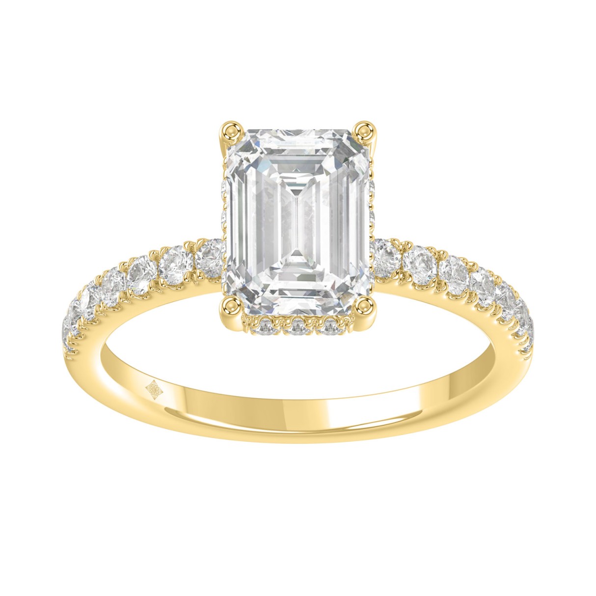 Luxury 14K Yellow Gold 2 1/3CT Round Lab Grown Diamond Engagement Ring Emerald Cut 2.00CT Center stone