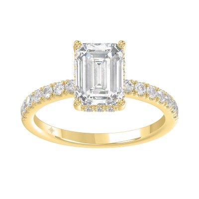 Luxury 14K Yellow Gold 2 1/3CT Round Lab Grown Diamond Engagement Ring Emerald Cut 2.00CT Center stone
