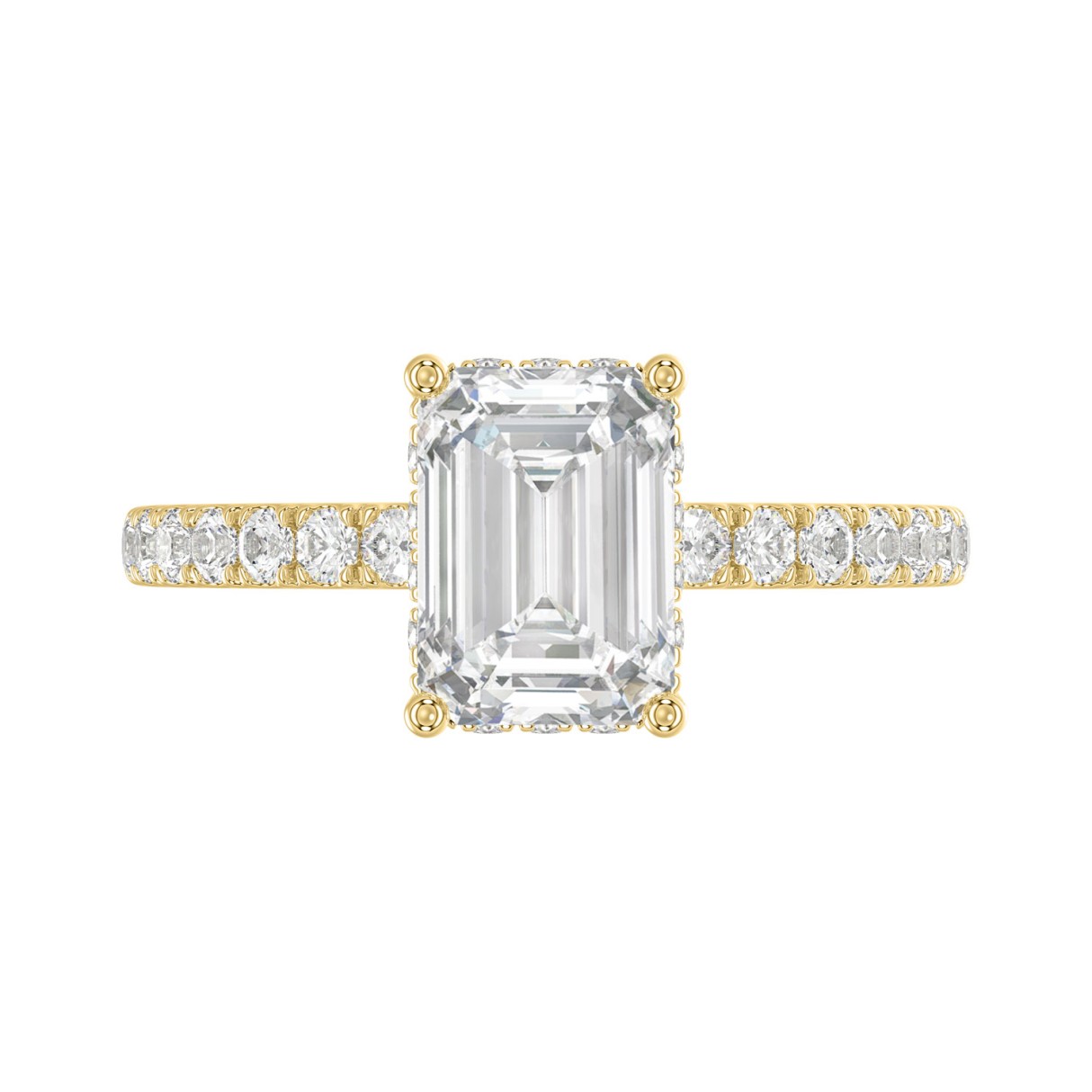 Luxury 14K Yellow Gold 2 1/3CT Round Lab Grown Diamond Engagement Ring Emerald Cut 2.00CT Center stone