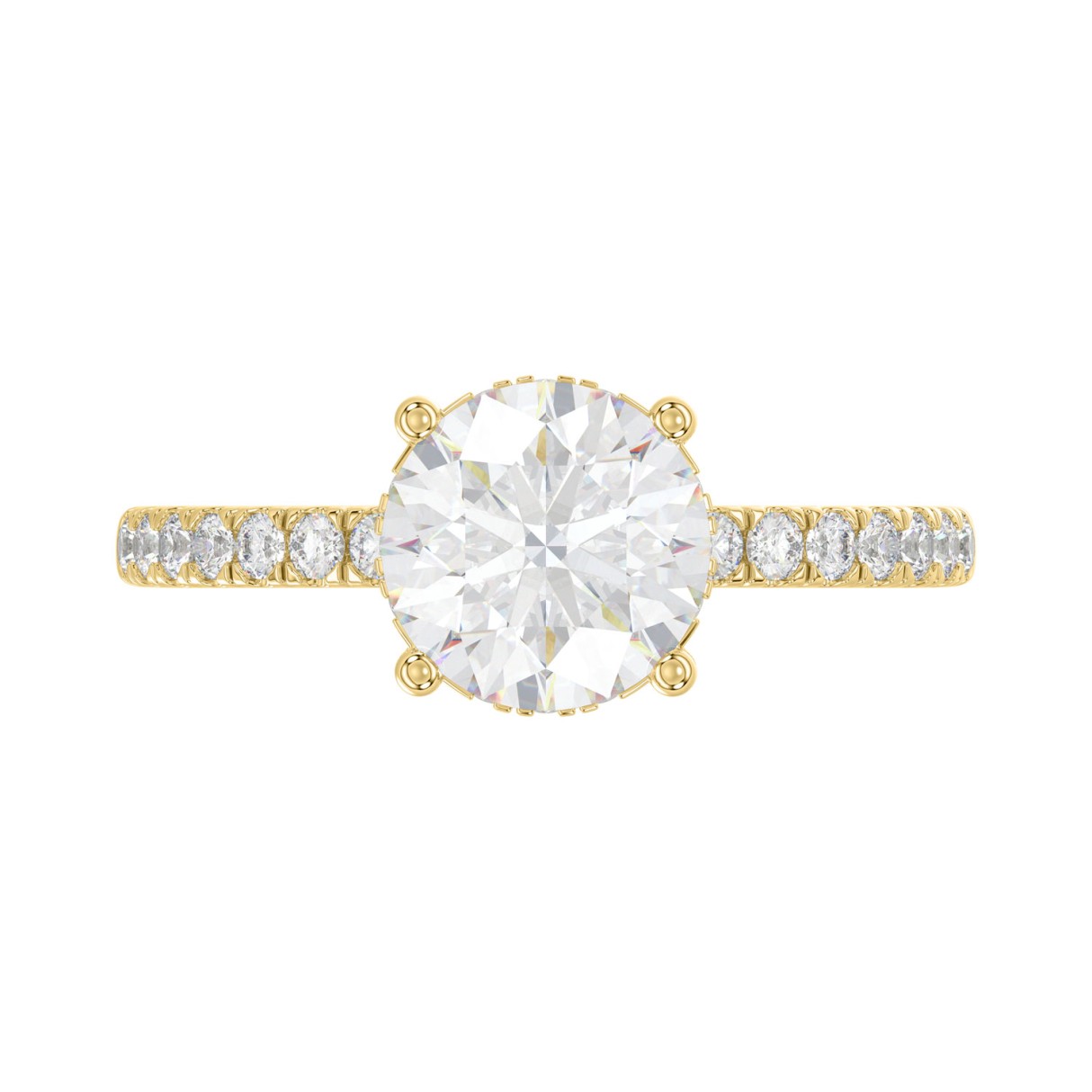 14K Yellow Gold 2 1/3CT Lab Grown Round Diamond Bridal Engagement Ring for Women with 2.00CT Round Center Stone
