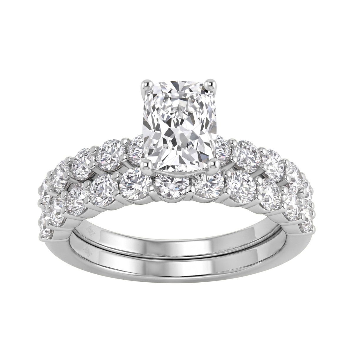 14K White Gold 3.00CT Elongated Cushion & Round Cu...