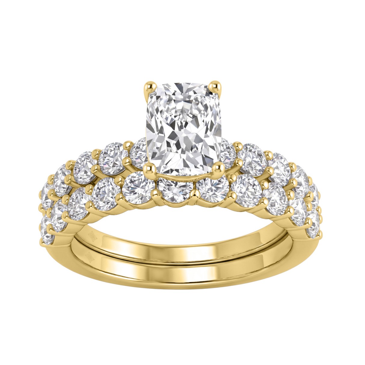 14K Yellow Gold 3.00CT Elongated Cushion & Round C...