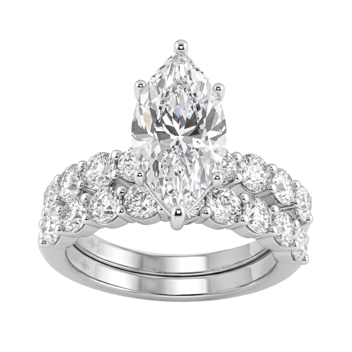 Solid 14K White Gold 5.00CT Marquise & Round Lab-Grown Diamond Ladies Engagement Ring (Color F-G -Clarity VS1/VS2)