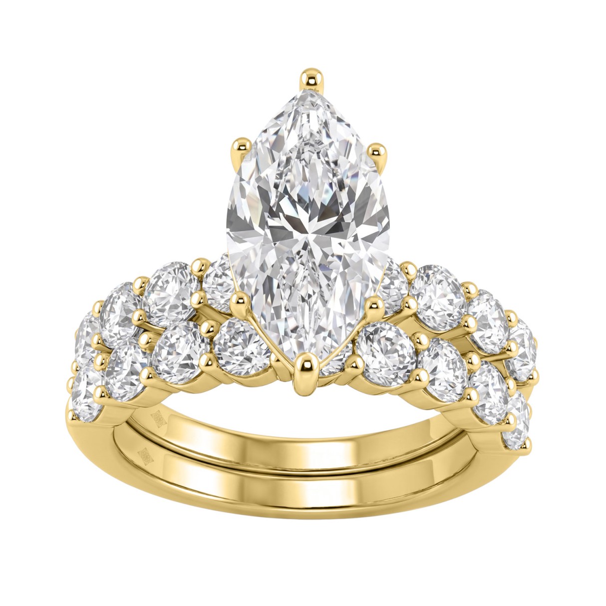 Solid 14K Yellow Gold 5.00CT Marquise & Round Lab-Grown Diamond Ladies Engagement Ring (Color F-G -Clarity VS1/VS2)