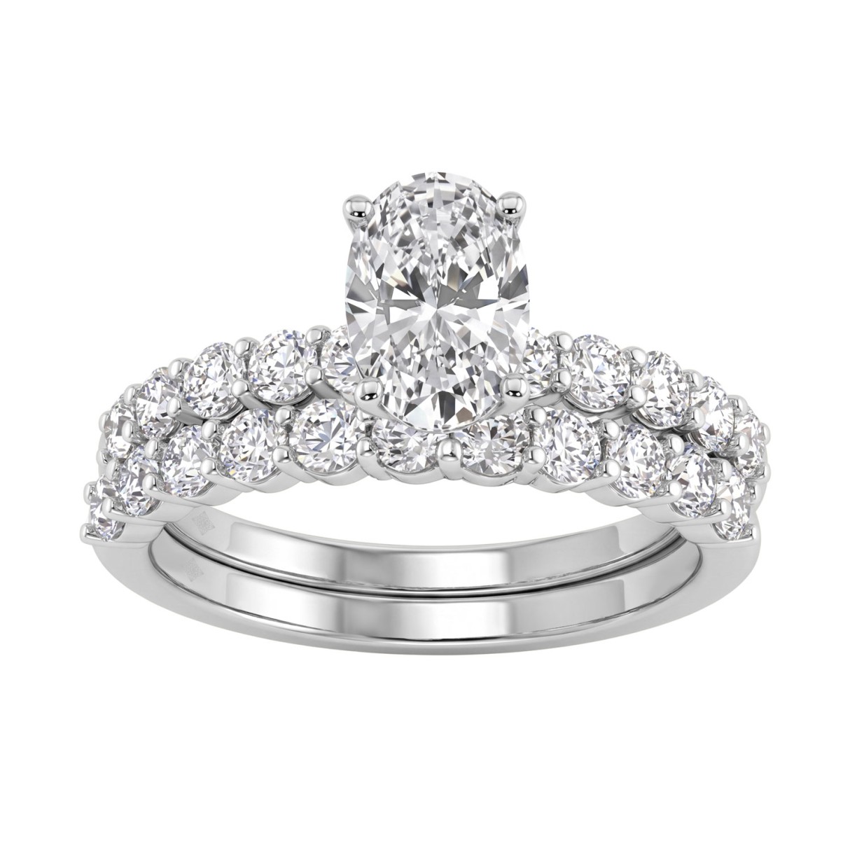 Solid 14K White Gold 2.00CT Oval & Round Lab-Grown...