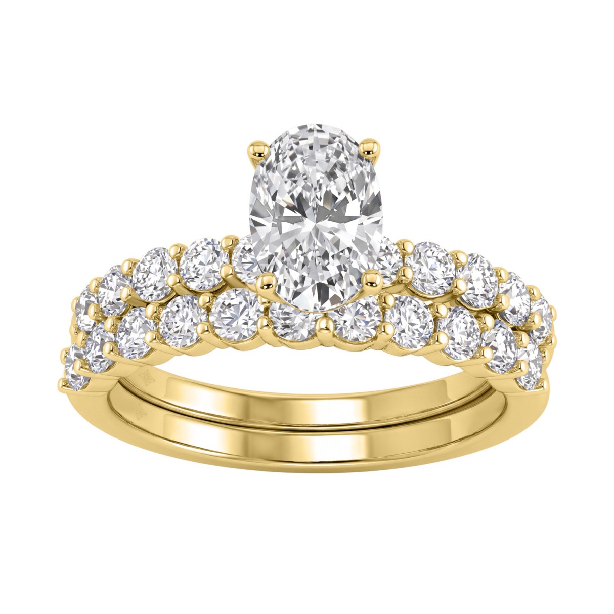 Solid 14K Yellow Gold 2.00CT Oval & Round Lab-Grow...