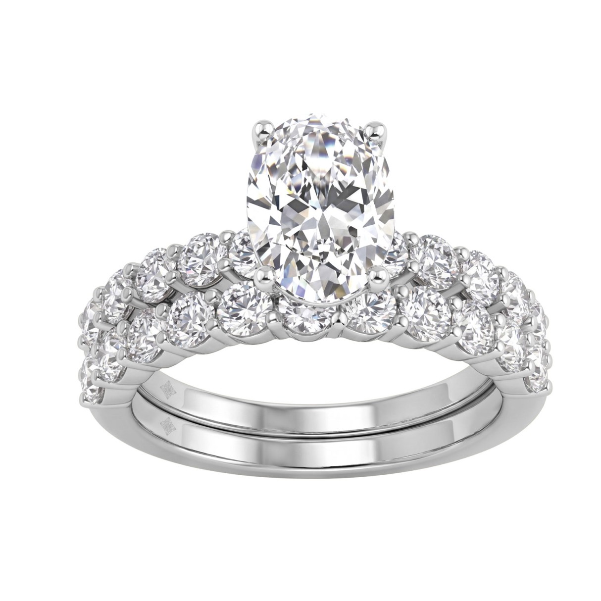 Solid 14K White Gold 3.00CT Oval & Round Lab-Grown...
