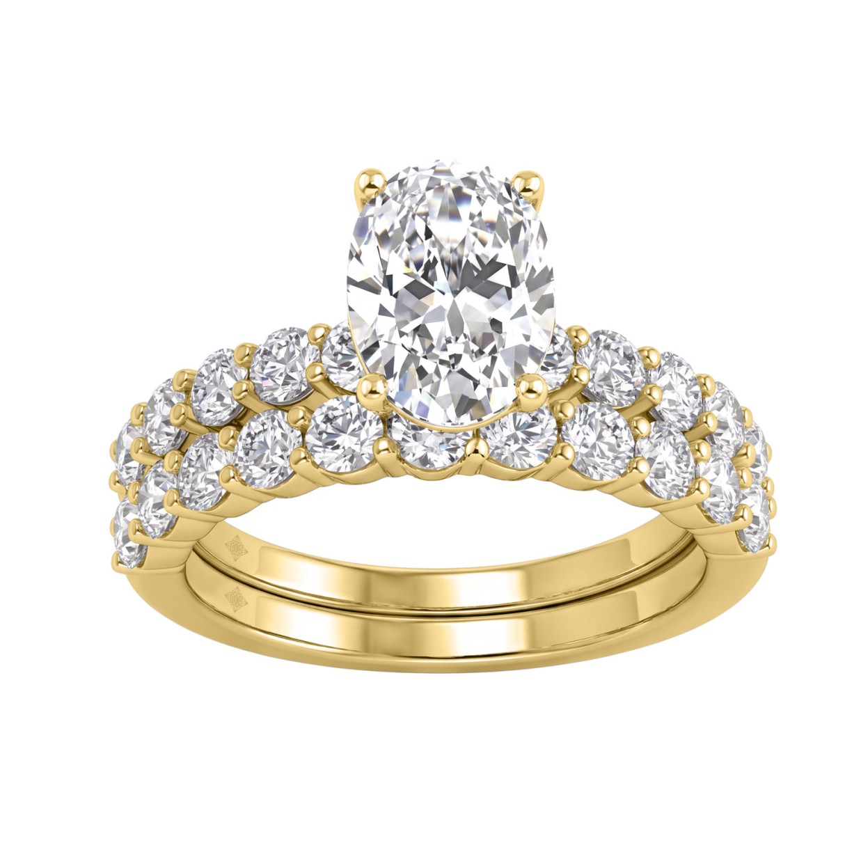 Solid 14K Yellow Gold 3.00CT Oval & Round Lab-Grow...