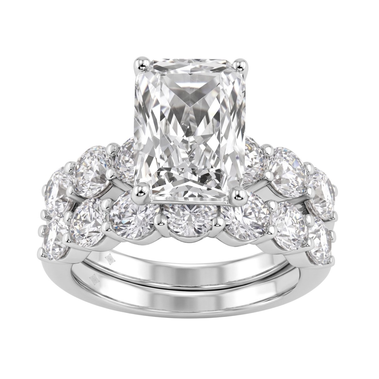 Solid 14K White Gold 7.00CT Radiant & Round Lab-Gr...