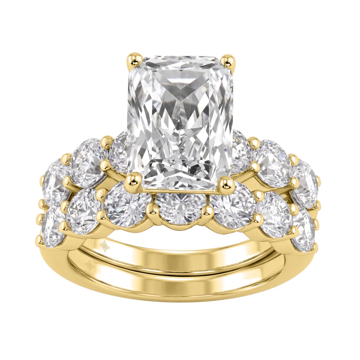 Solid 14K Yellow Gold 7.00CT Radiant & Round Lab-G...
