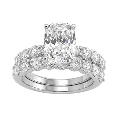 14K White Gold 5.00CT Elongated Cushion & Round Cut Lab Grown Diamond Ladies Engagement Wedding Bridal Sets (Color F-G -Clarity VS1/VS2)