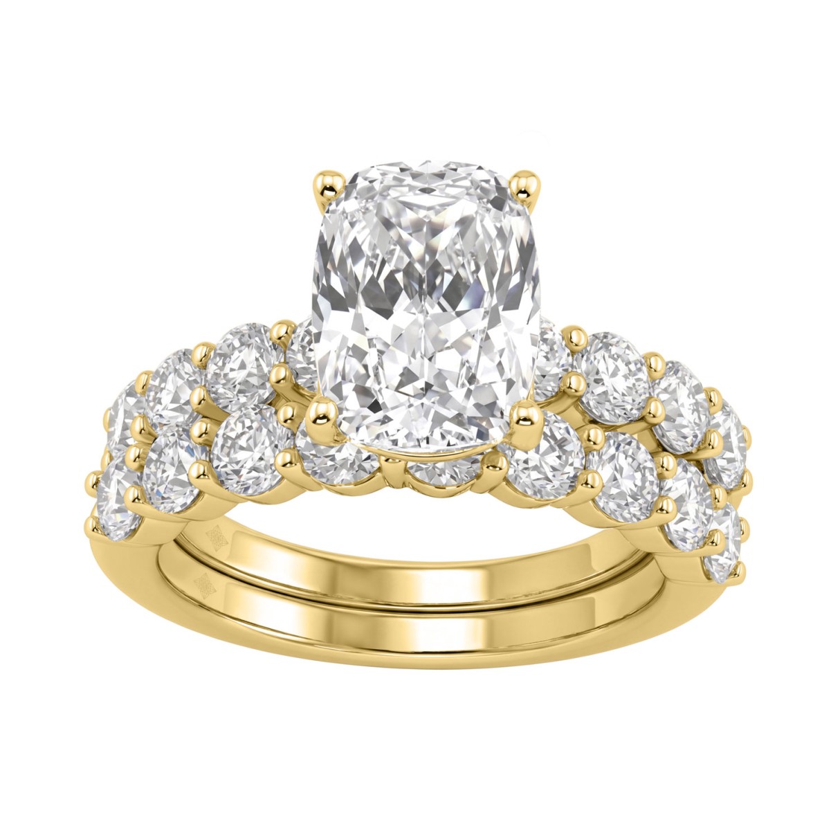 14K Yellow Gold 5.00CT Elongated Cushion & Round Cut Lab Grown Diamond Ladies Engagement Wedding Bridal Sets (Color F-G -Clarity VS1/VS2)