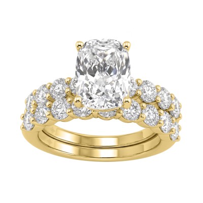 14K Yellow Gold 5.00CT Elongated Cushion & Round Cut Lab Grown Diamond Ladies Engagement Wedding Bridal Sets (Color F-G -Clarity VS1/VS2)